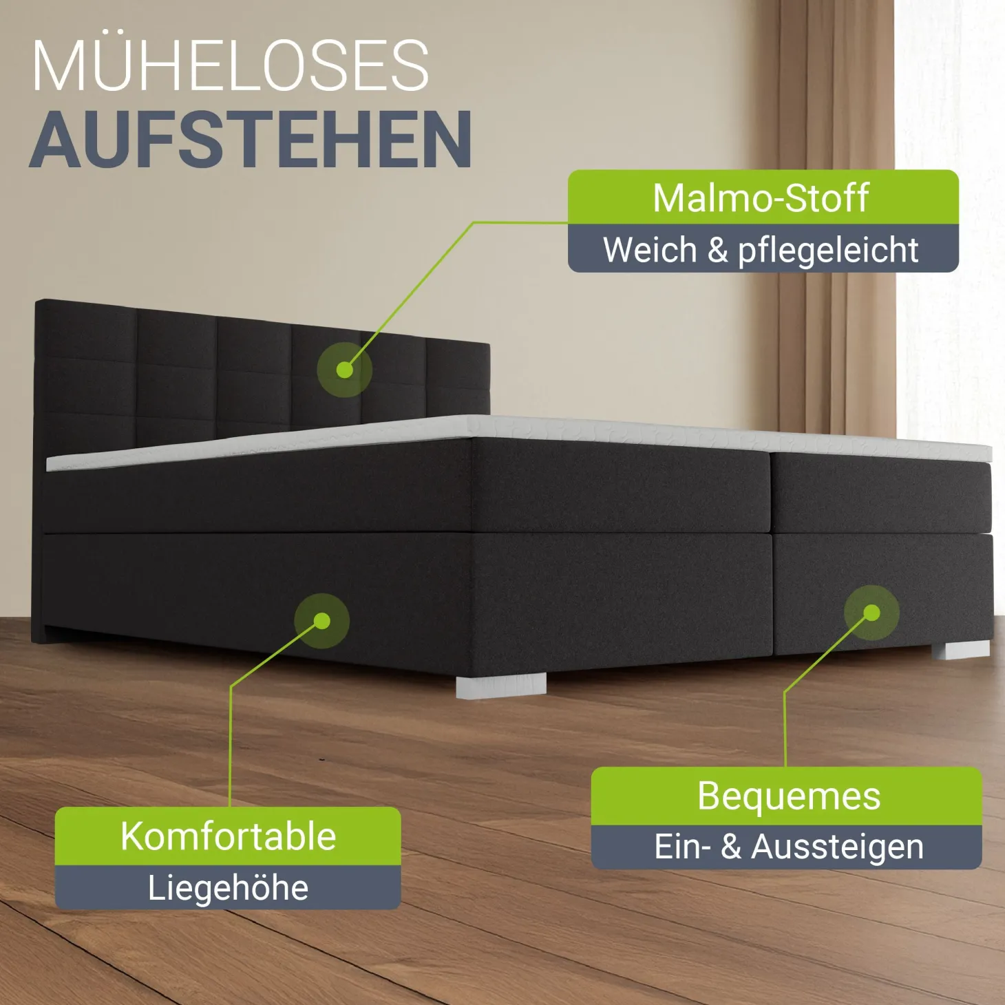 Boxspringbett Seattle - Malmo-Stoff