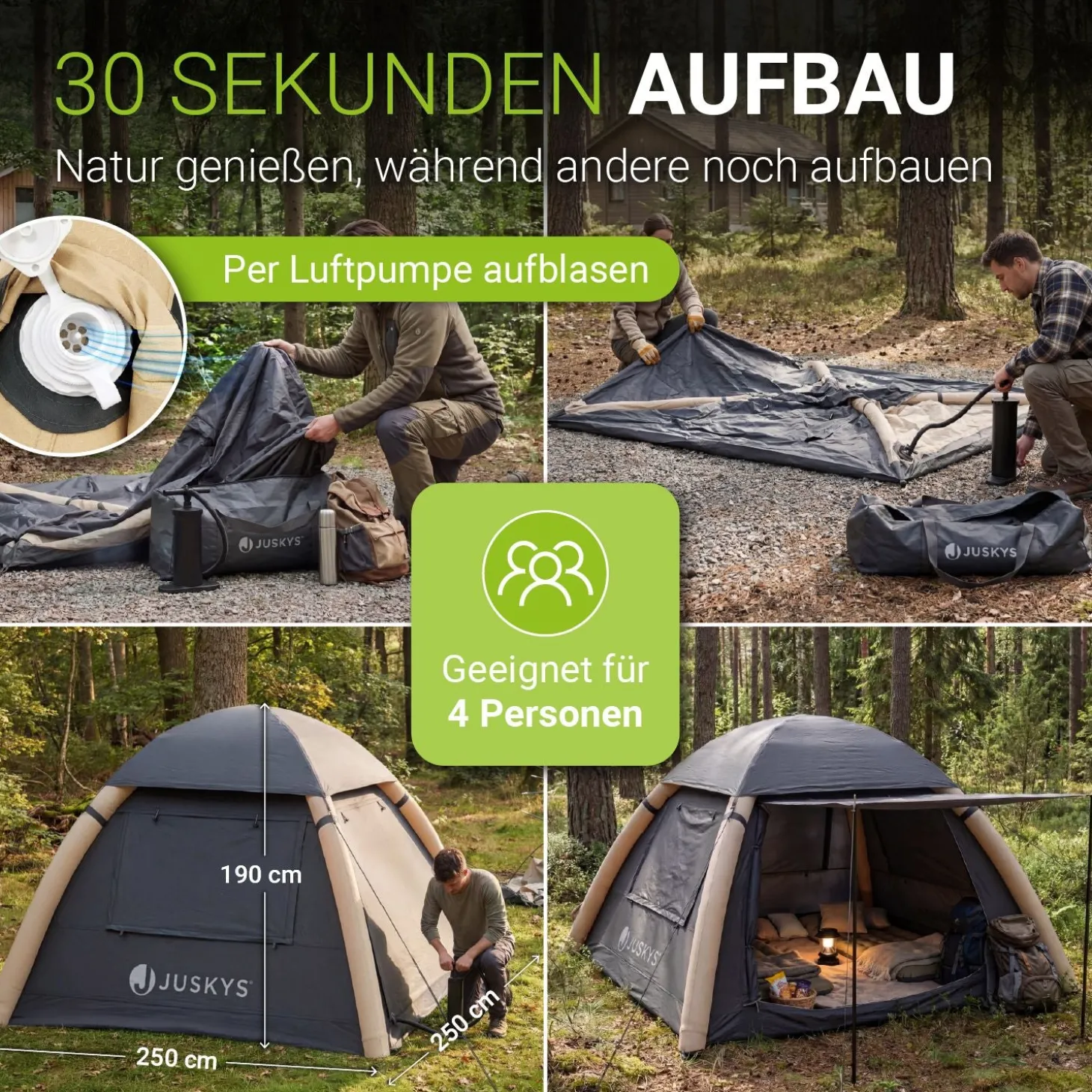 Campingzelt aufblasbar für 1-4 Personen