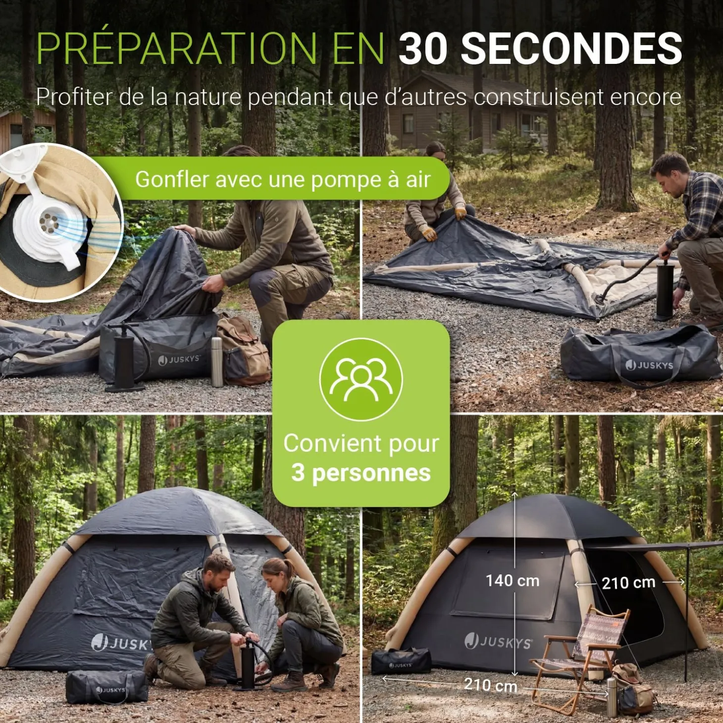 Campingzelt aufblasbar für 1-4 Personen