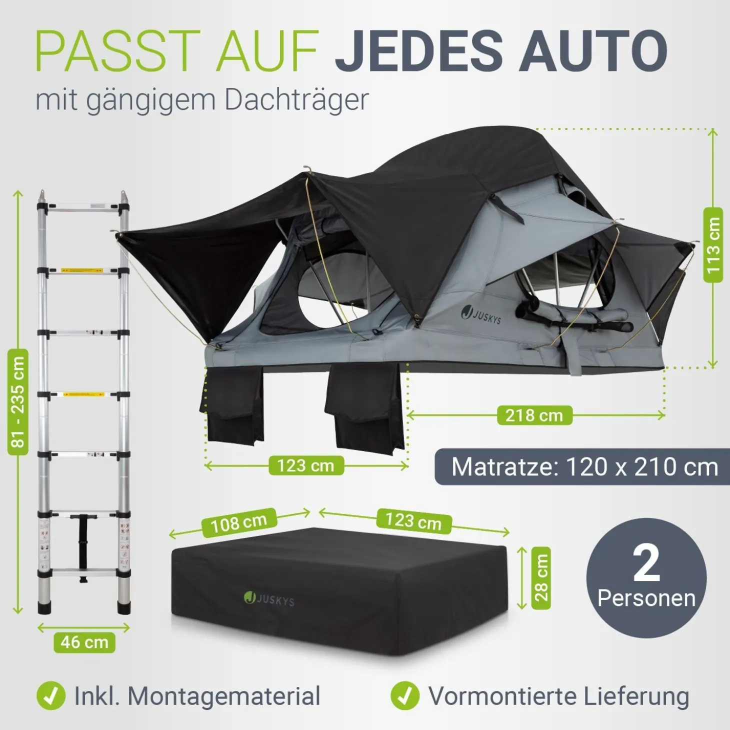 Dachzelt Lago für 2-3 Personen