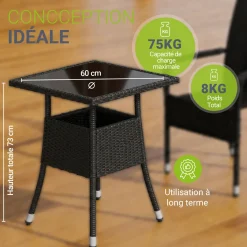 Eckiger Polyrattan Gartentisch Yoro