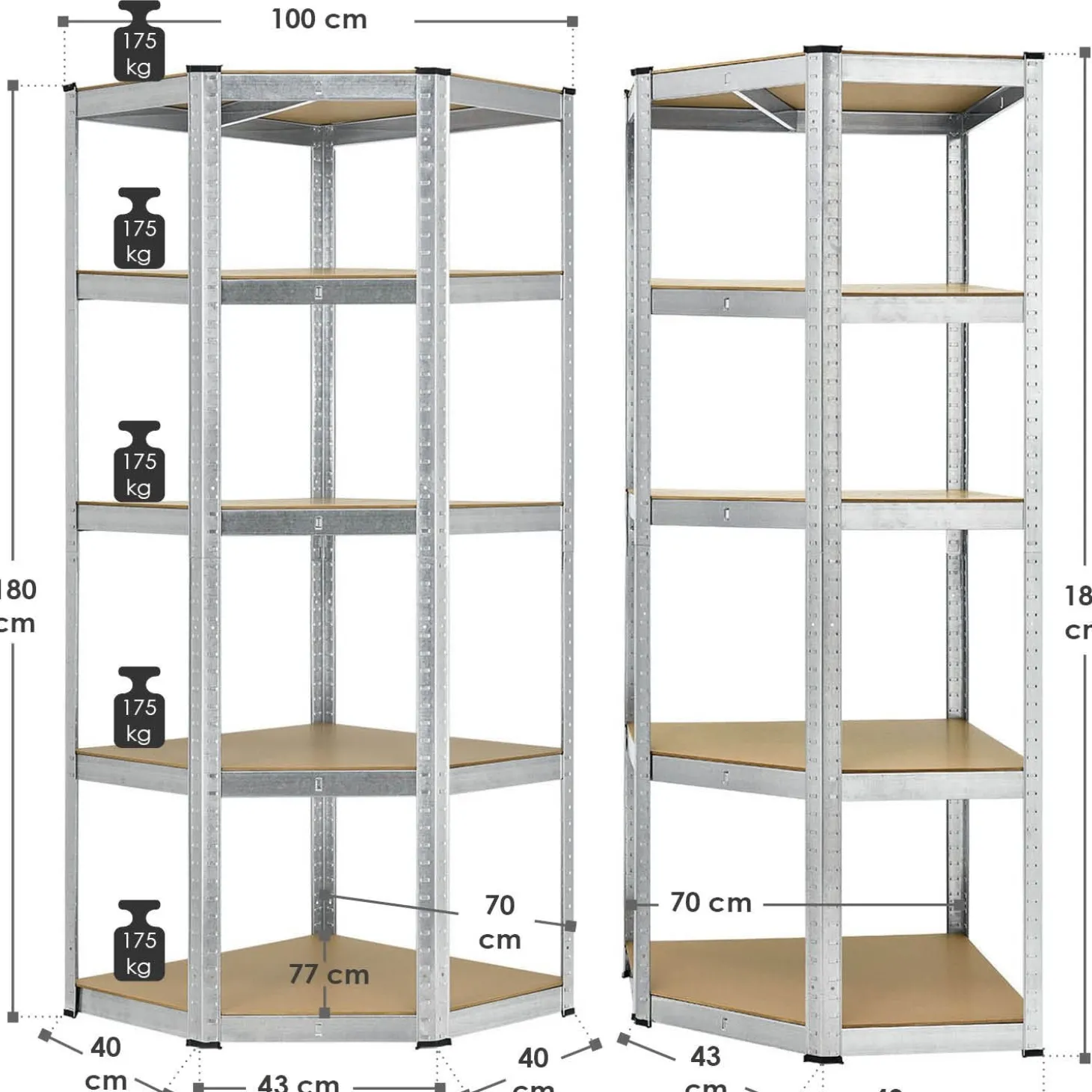 Eckregal Corner Basic 180 x 70 x 40 cm