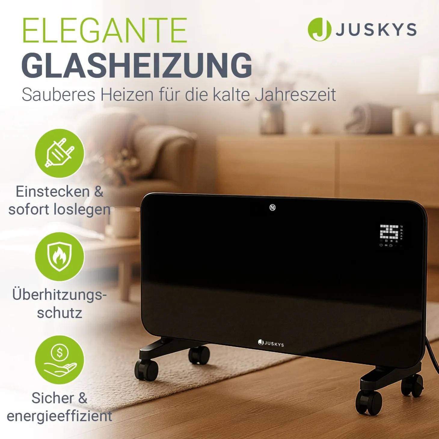 Glaskonvektor mit bis zu 2000 W