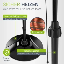 Infrarotstrahler 2000W Schwarz außen