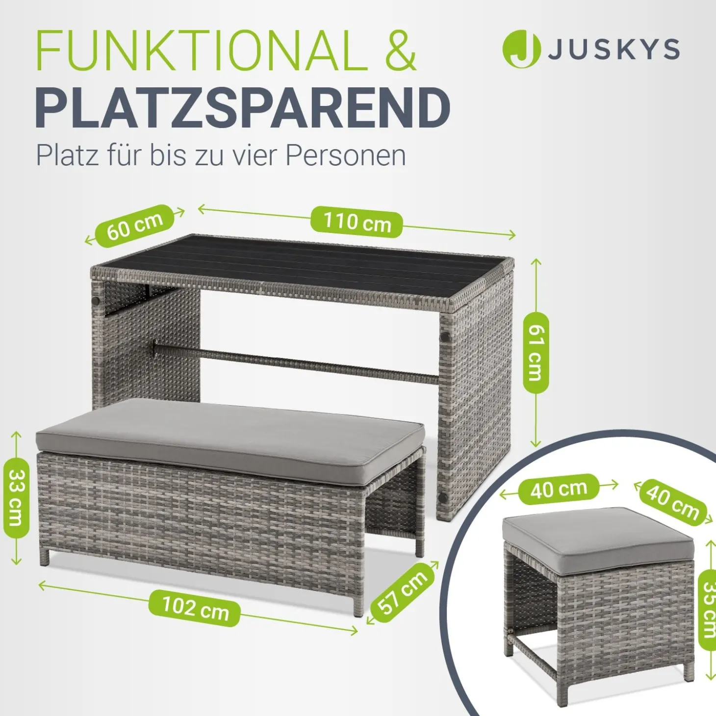 2in1 Polyrattan Gartenmöbel Jamaika
