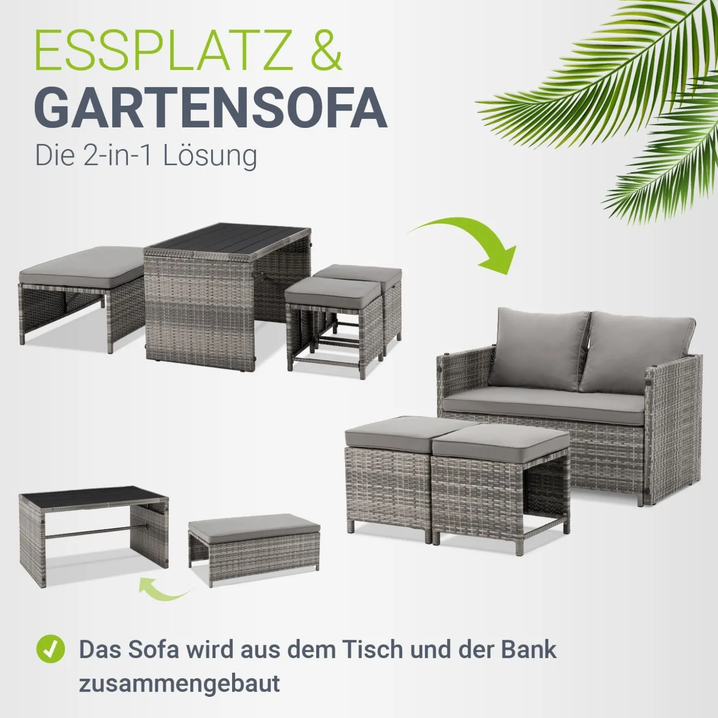2in1 Polyrattan Gartenmöbel Jamaika