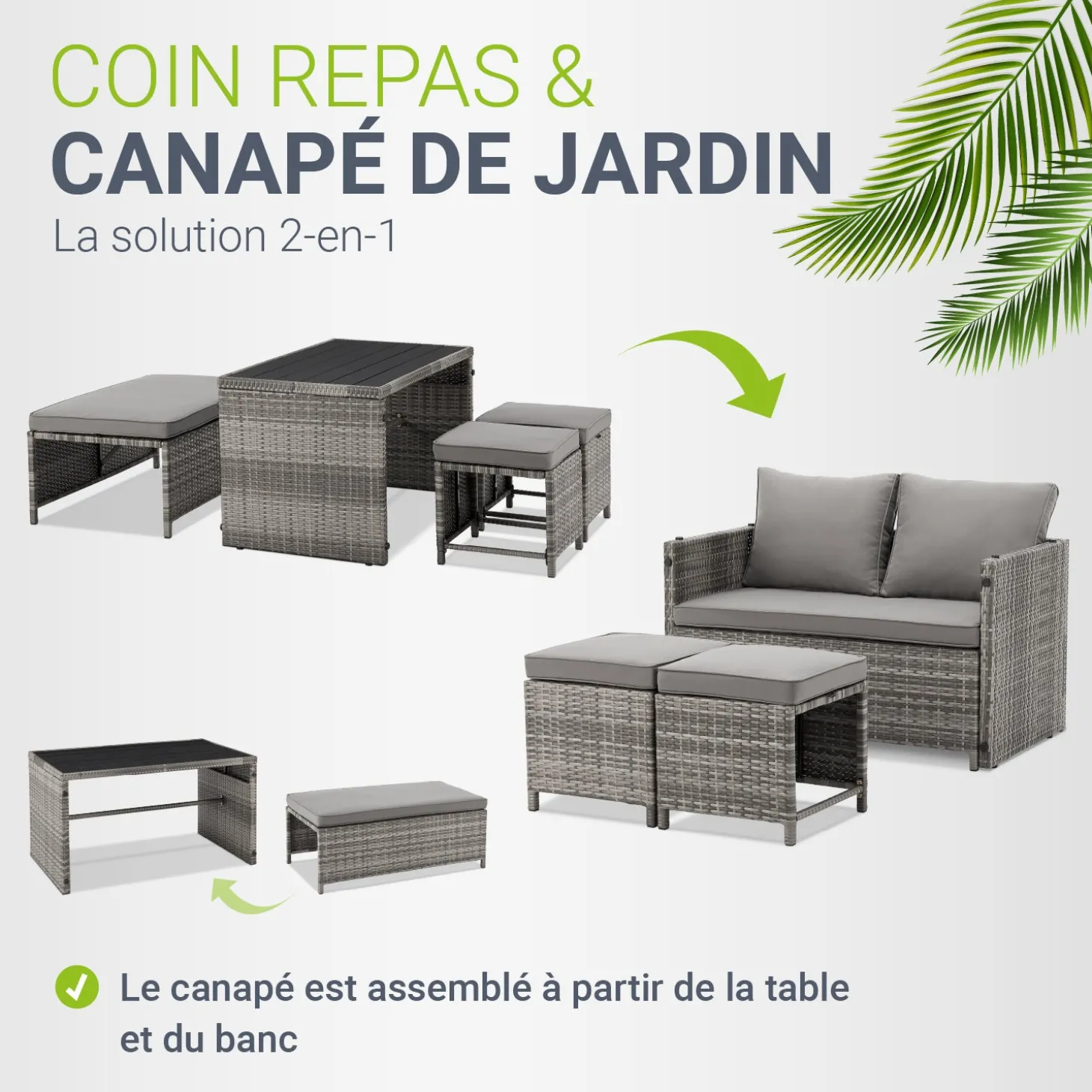 2in1 Polyrattan Gartenmöbel Jamaika