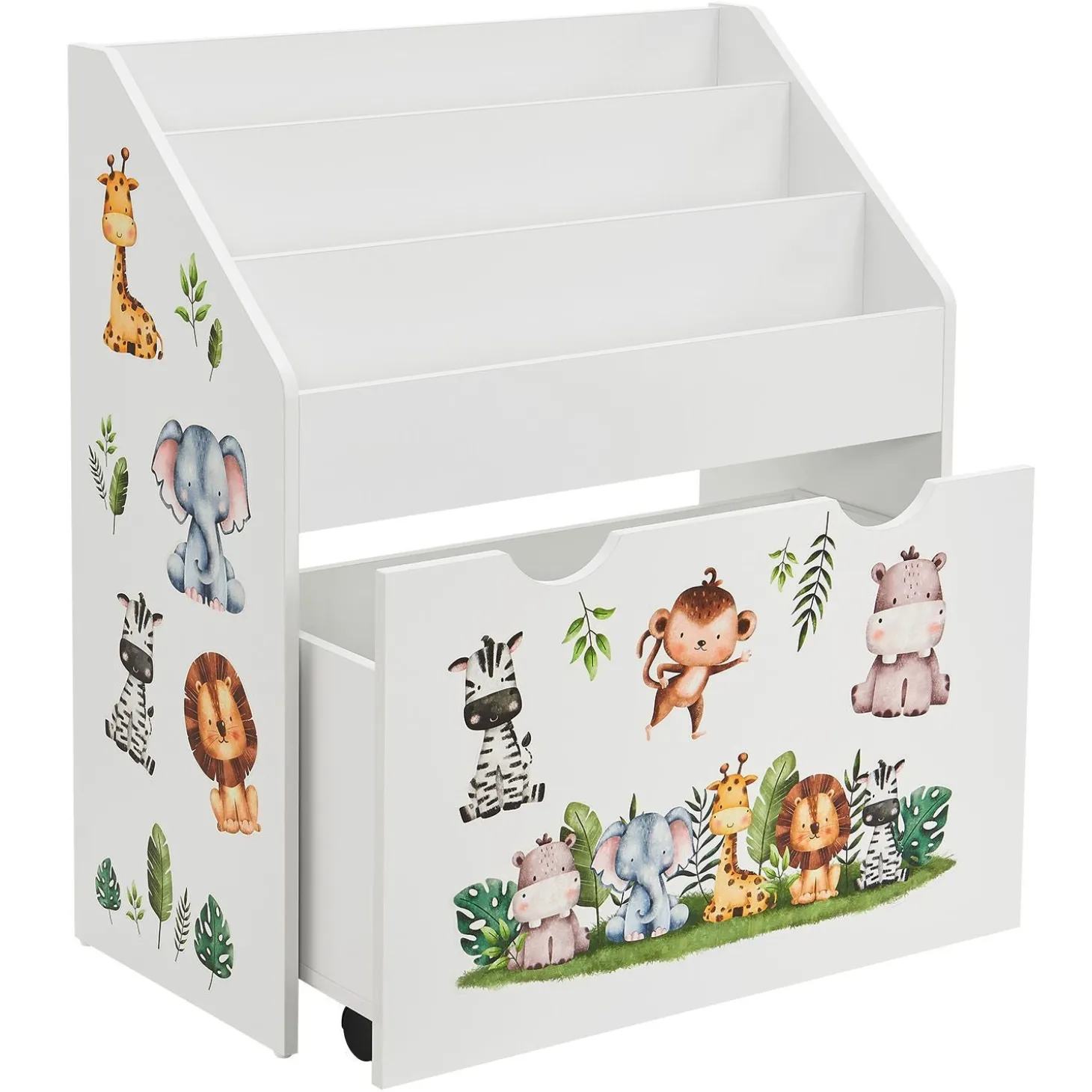 Kinder Bücherregal mit 3 Fächern und herausziehbarer Spielzeugkiste