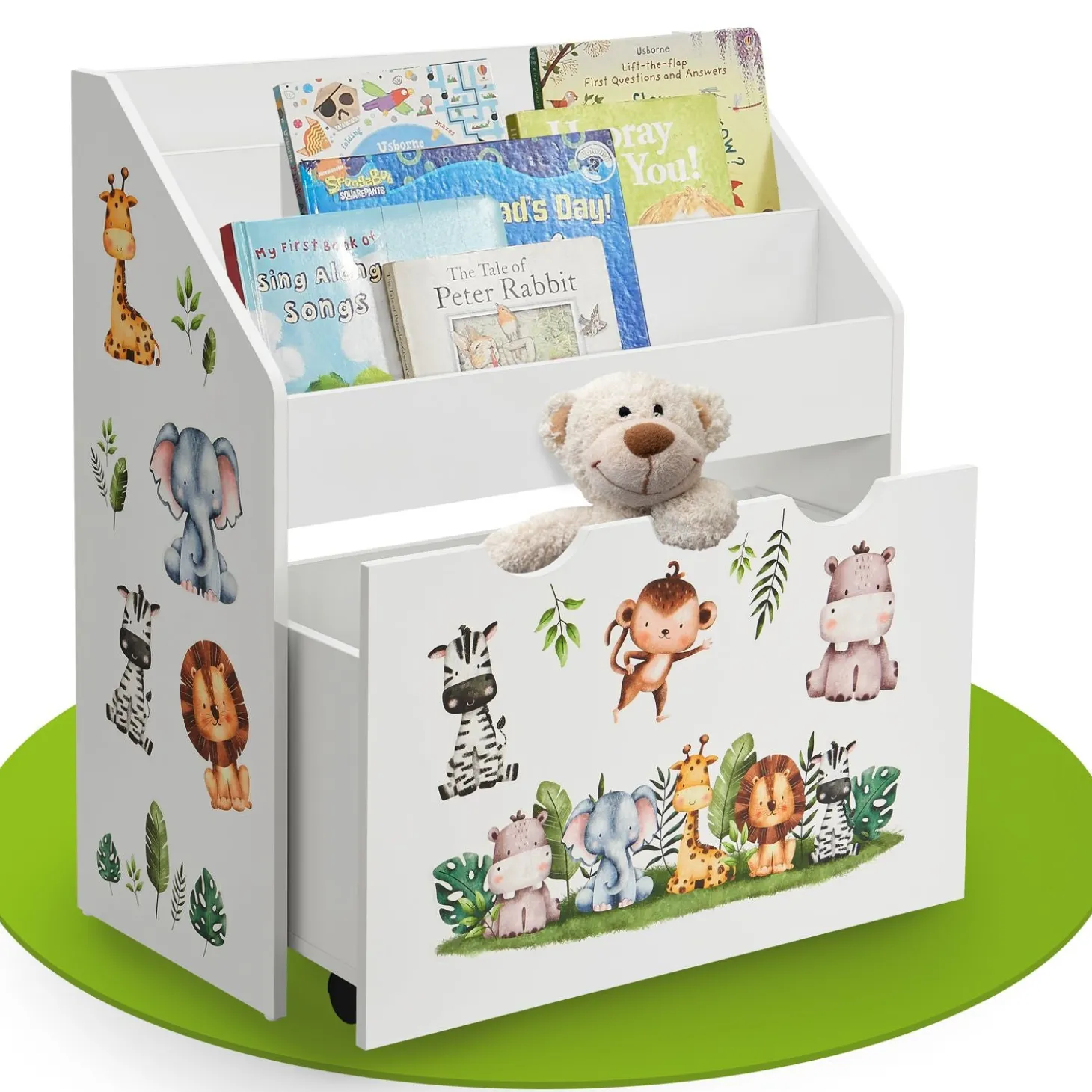 Kinder Bücherregal mit 3 Fächern und herausziehbarer Spielzeugkiste