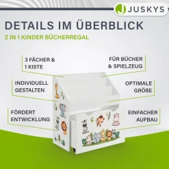 Kinder Bücherregal mit 3 Fächern und herausziehbarer Spielzeugkiste