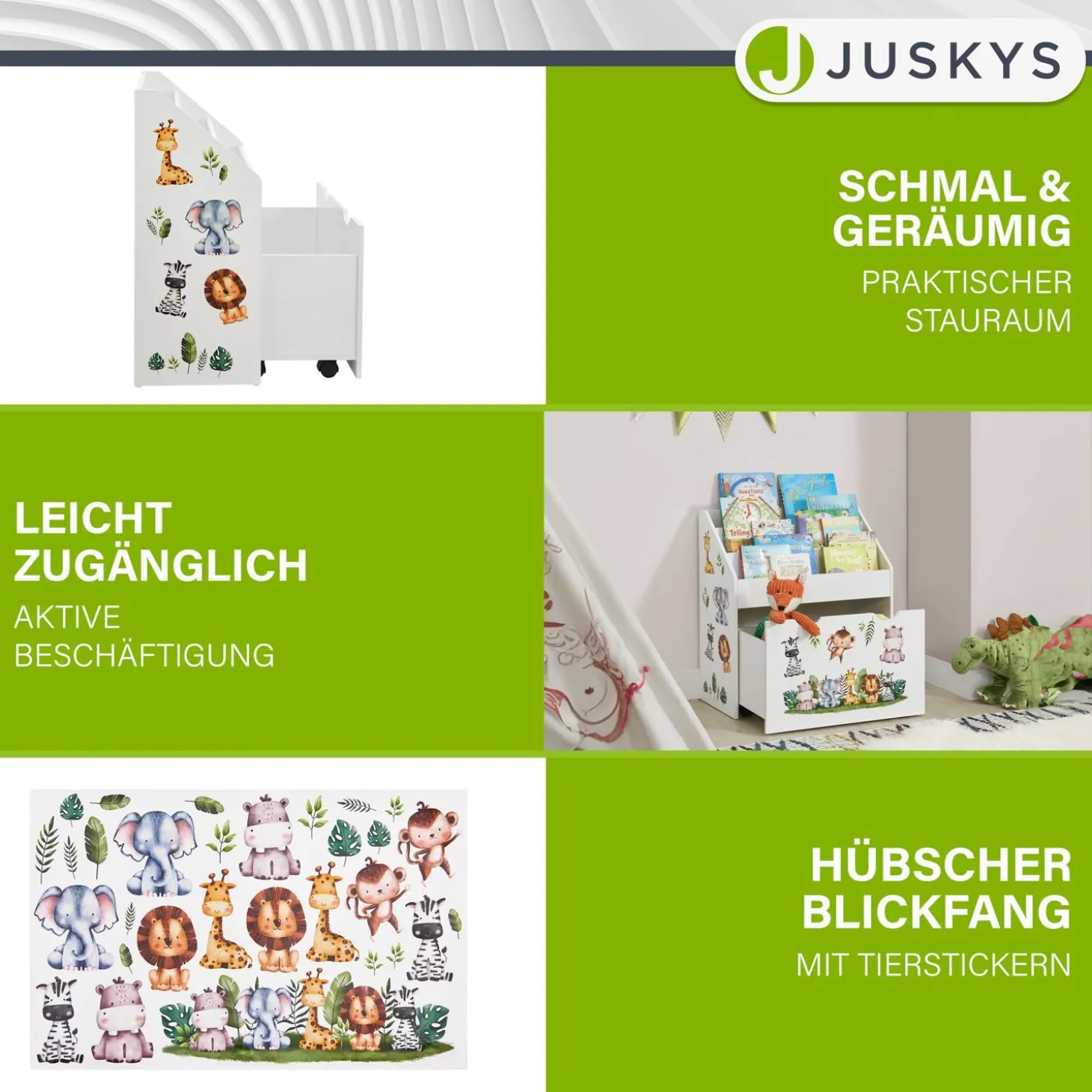 Kinder Bücherregal mit 3 Fächern und herausziehbarer Spielzeugkiste