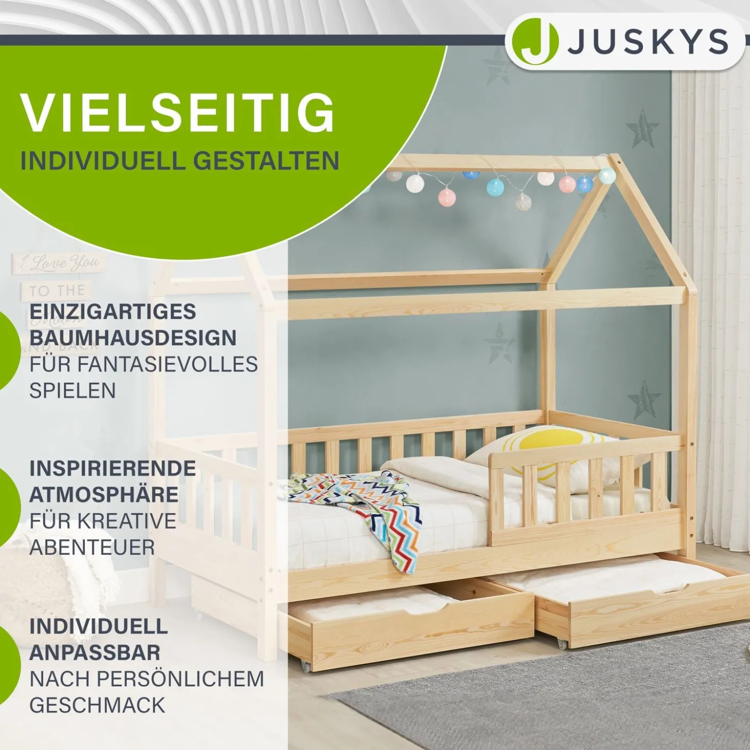 Kinderbett Marli 90 x 200 cm mit Bettkasten