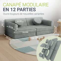 Kindersofa Kayo mit Cord Bezug & Kissen