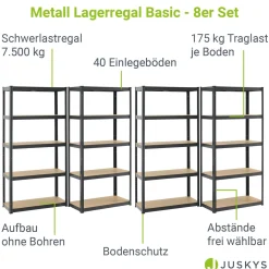 Lagerregal Basic 2er bis 8er Set 180 x 90 x 40 cm