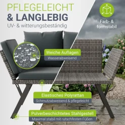 Polyrattan Multifunktionsbank Calvia Schwarz/Grau/Creme
