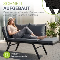 Polyrattan Multifunktionsbank Calvia Schwarz/Grau/Creme