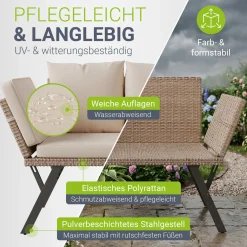 Polyrattan Multifunktionsbank Calvia Schwarz/Grau/Creme