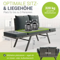 Polyrattan Multifunktionsbank Calvia Schwarz/Grau/Creme