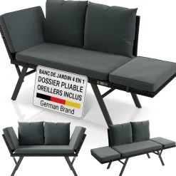 Polyrattan Multifunktionsbank Calvia Schwarz/Grau/Creme