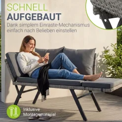 Polyrattan Multifunktionsbank Calvia Schwarz/Grau/Creme