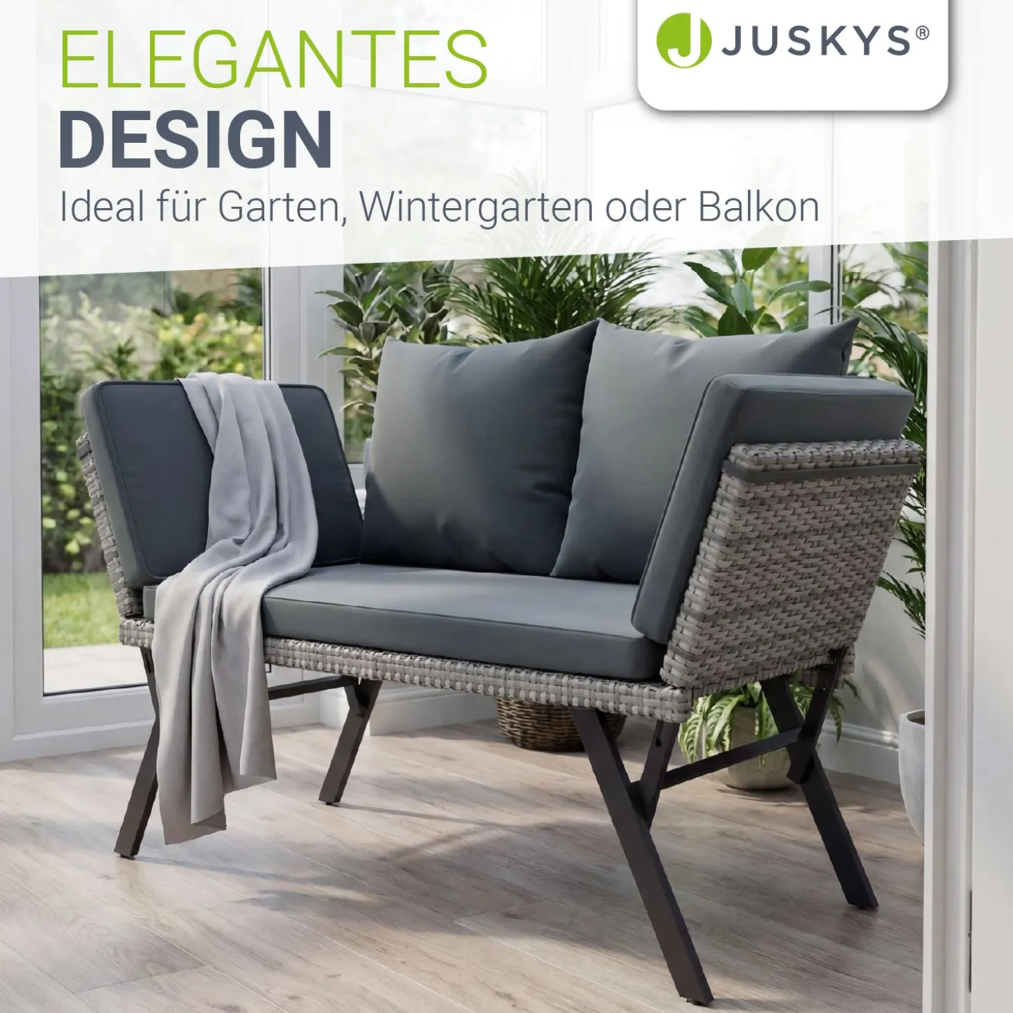 Polyrattan Multifunktionsbank Calvia Schwarz/Grau/Creme