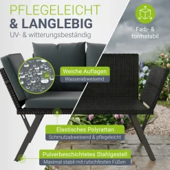 Polyrattan Multifunktionsbank Calvia Schwarz/Grau/Creme