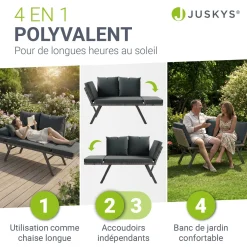 Polyrattan Multifunktionsbank Calvia Schwarz/Grau/Creme