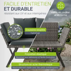 Polyrattan Multifunktionsbank Calvia Schwarz/Grau/Creme