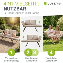 Polyrattan Multifunktionsbank Calvia Schwarz/Grau/Creme