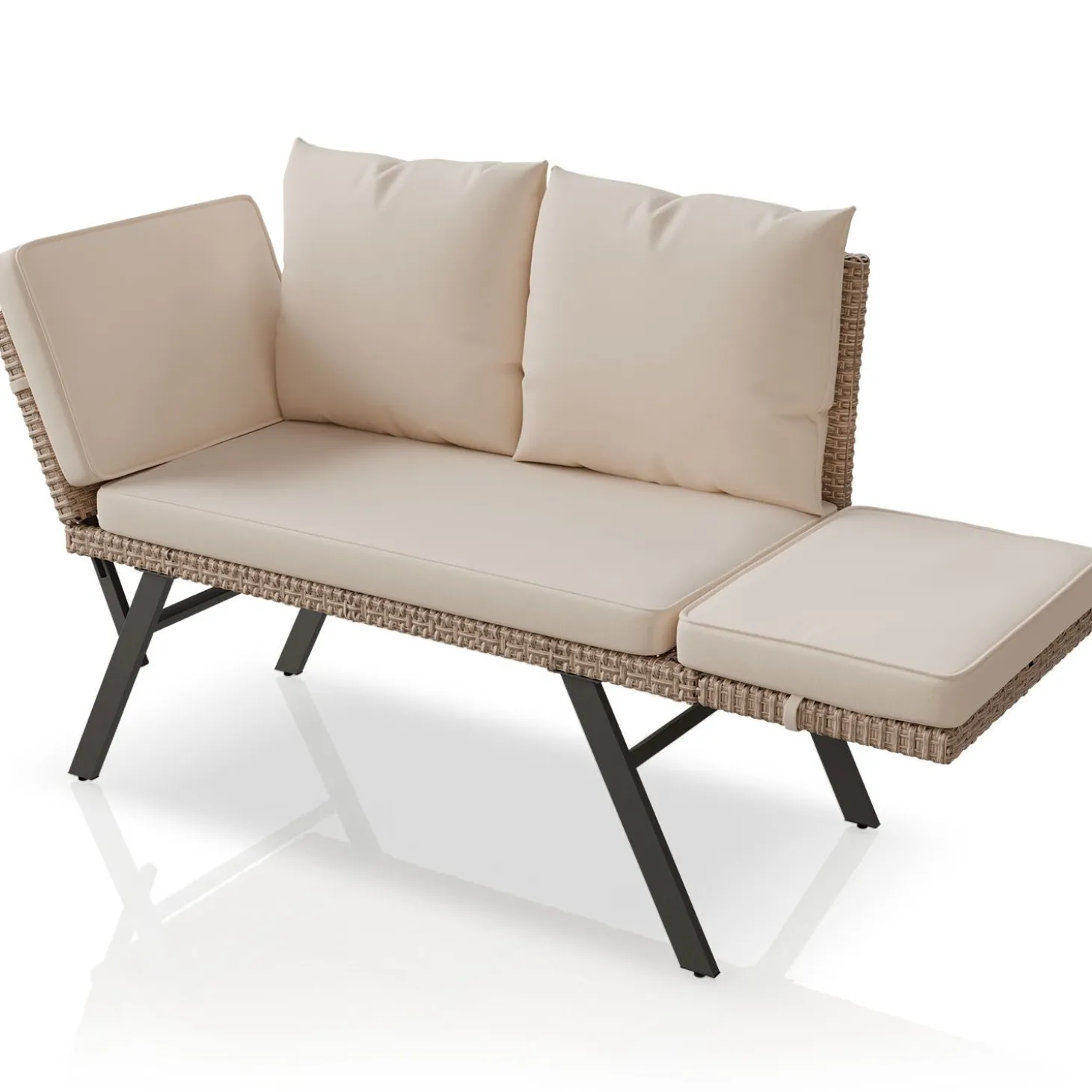 Polyrattan Multifunktionsbank Calvia Schwarz/Grau/Creme