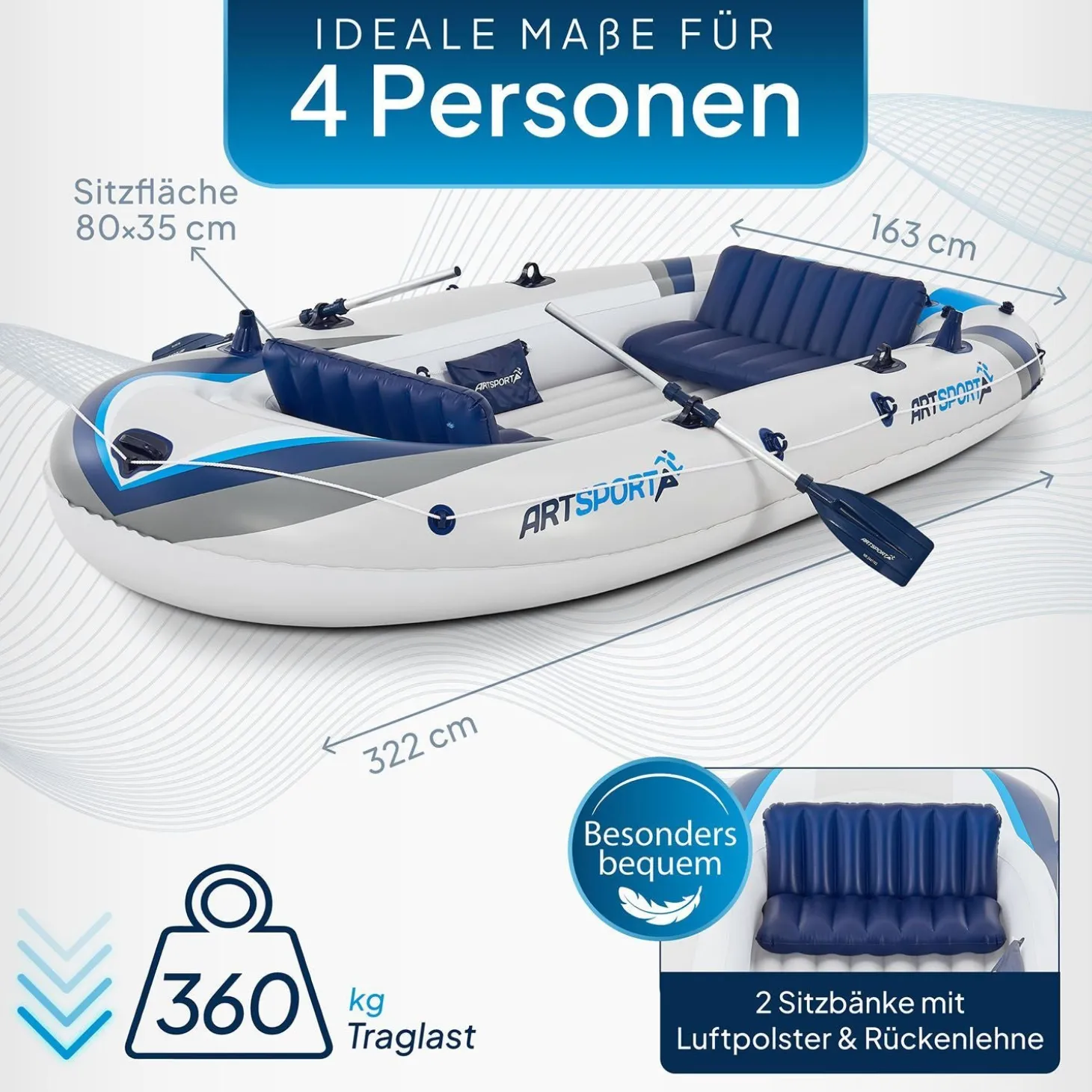 Schlauchboot Paddelboot mit zwei Sitzbänken - 3,22 m