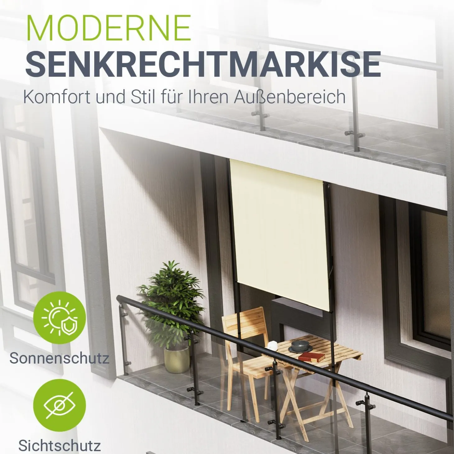 Senkrechtmarkise Barbados 100 x 310 cm - grau