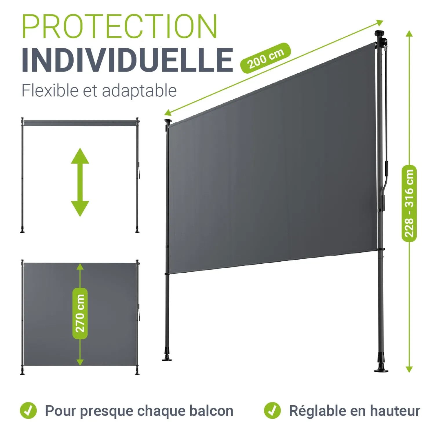 Senkrechtmarkise Barbados 100 x 310 cm - grau