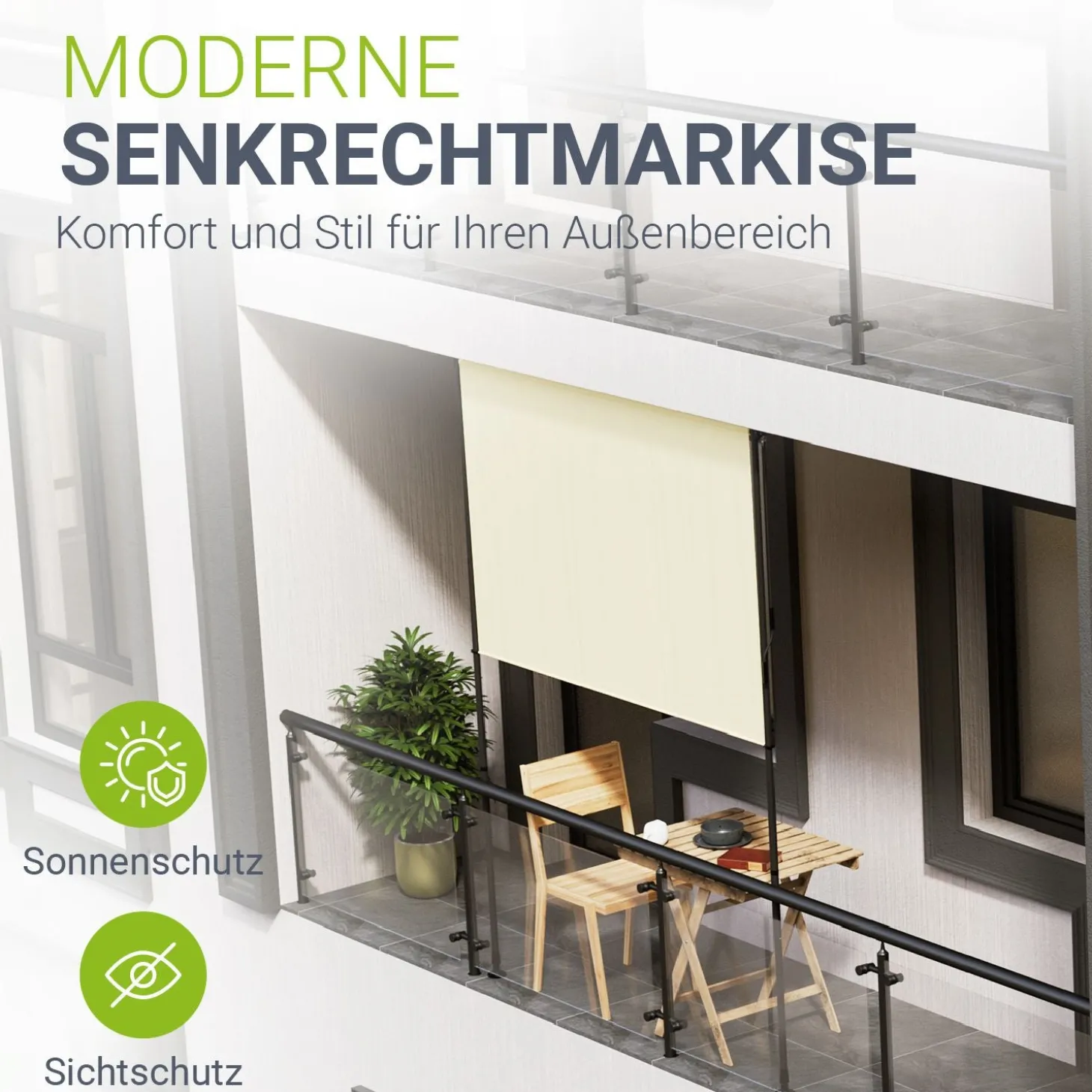 Senkrechtmarkise Barbados 100 x 310 cm - grau
