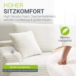 Sofa Coredo mit Cord Bezug & Dekokissen