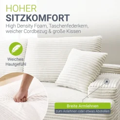 Sofa Coredo mit Cord Bezug & Dekokissen