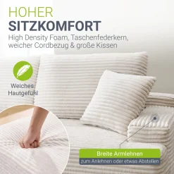 Sofa Coredo mit Cord Bezug & Dekokissen