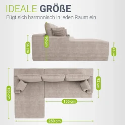 Sofa Coredo mit Cord Bezug & Dekokissen
