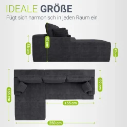 Sofa Coredo mit Cord Bezug & Dekokissen