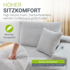 Sofa Coredo mit Cord Bezug & Dekokissen
