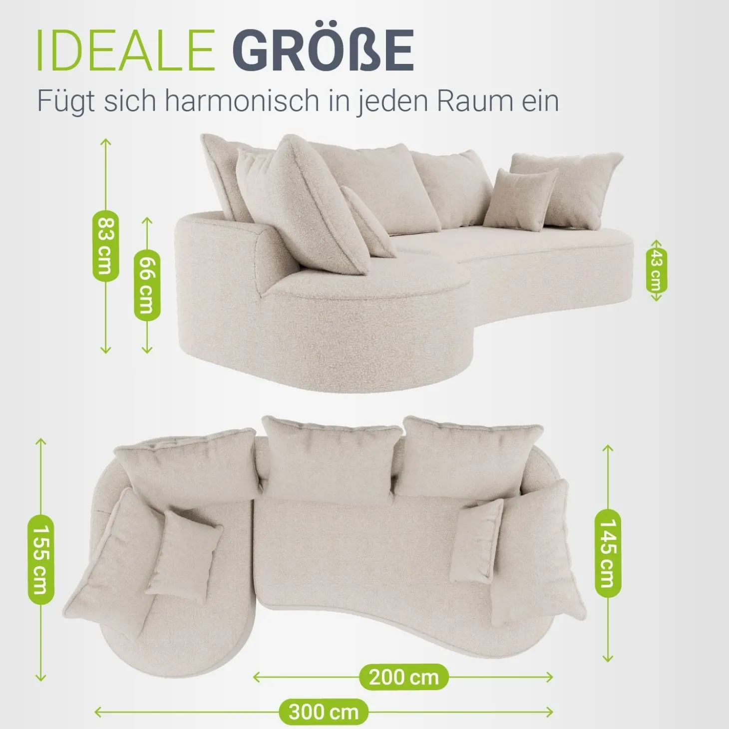 Sofa Tirano mit Ottomane & Dekokissen