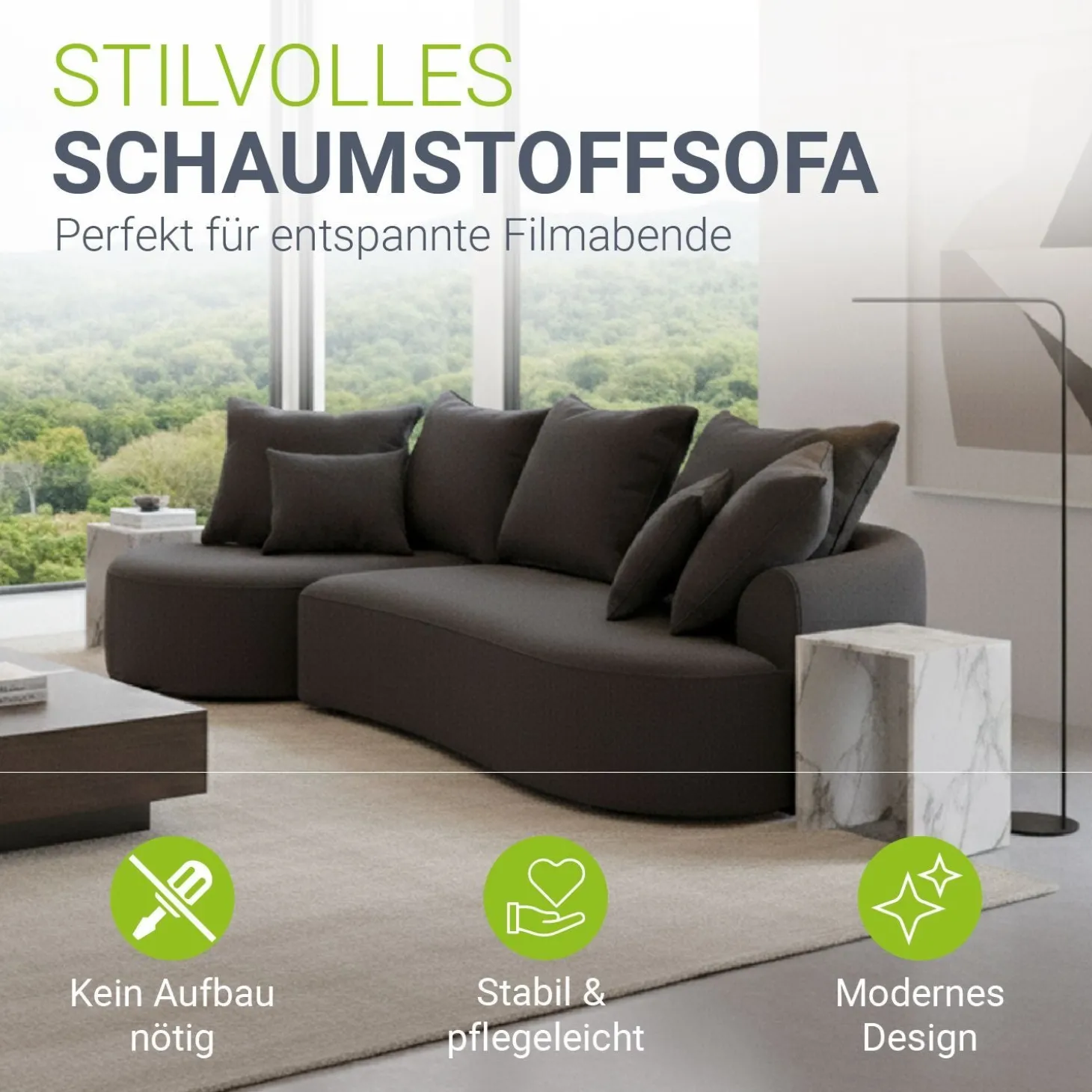 Sofa Tirano mit Ottomane & Dekokissen
