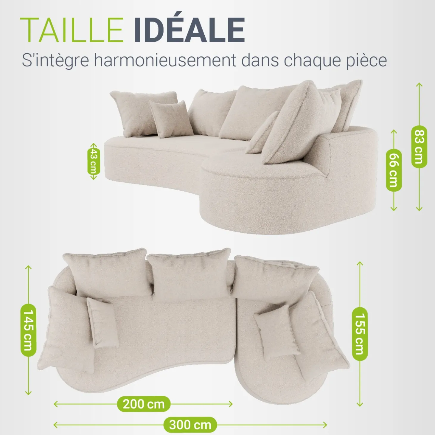 Sofa Tirano mit Ottomane & Dekokissen