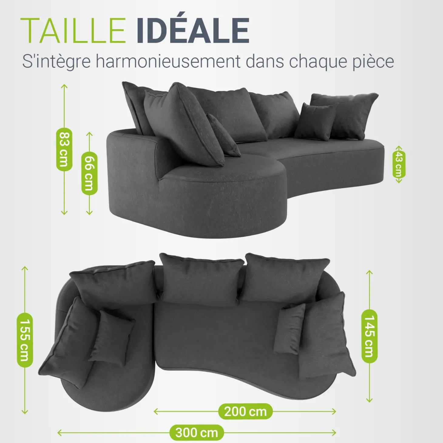 Sofa Tirano mit Ottomane & Dekokissen