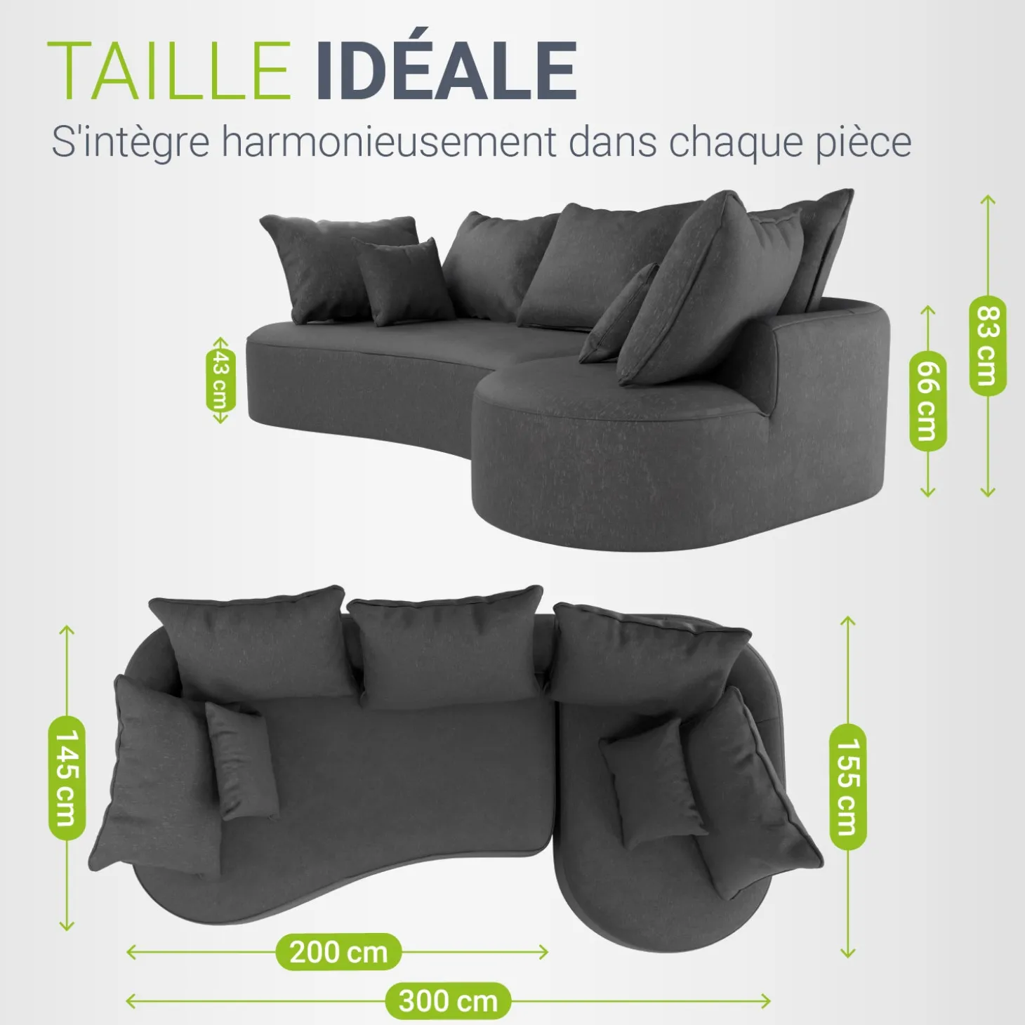 Sofa Tirano mit Ottomane & Dekokissen
