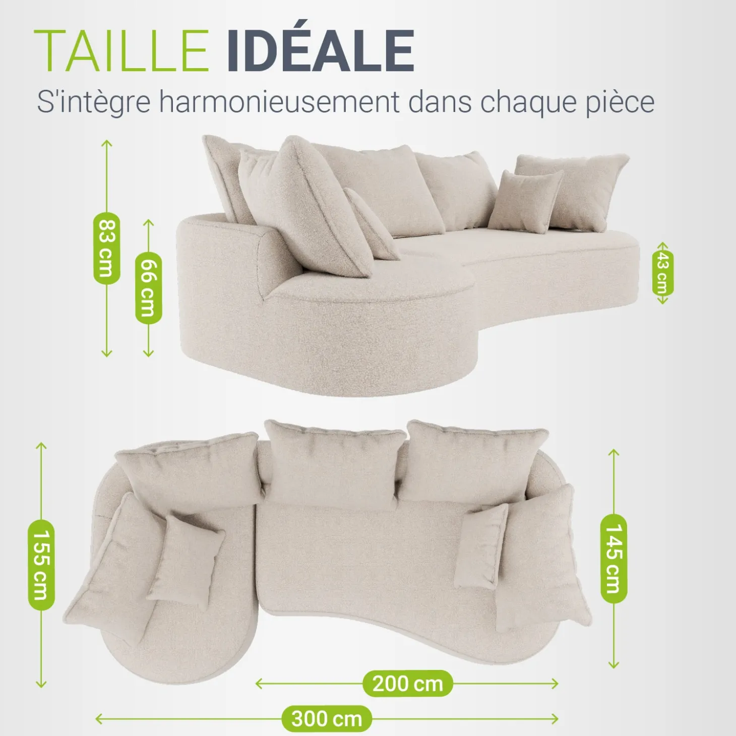 Sofa Tirano mit Ottomane & Dekokissen