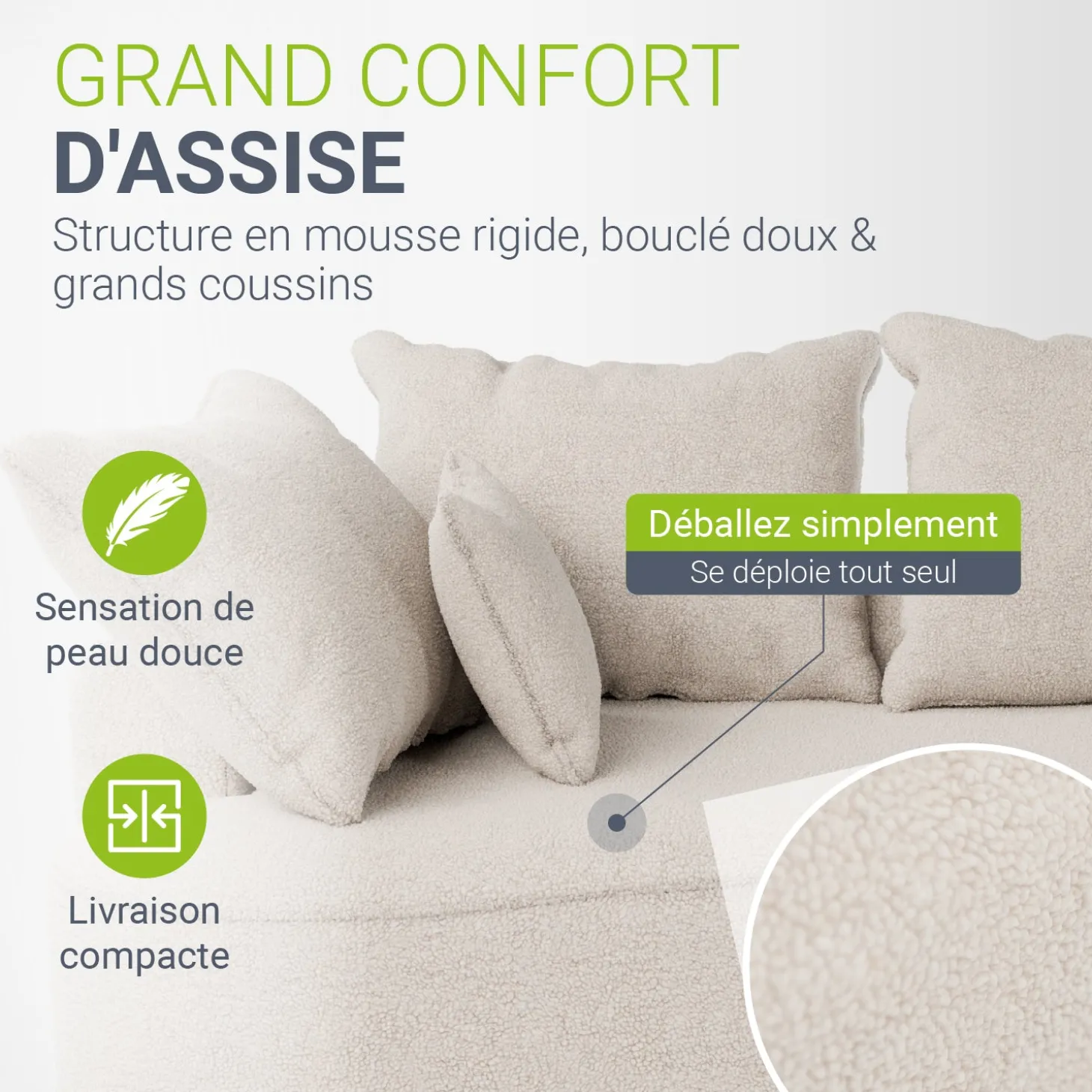 Sofa Tirano mit Ottomane & Dekokissen
