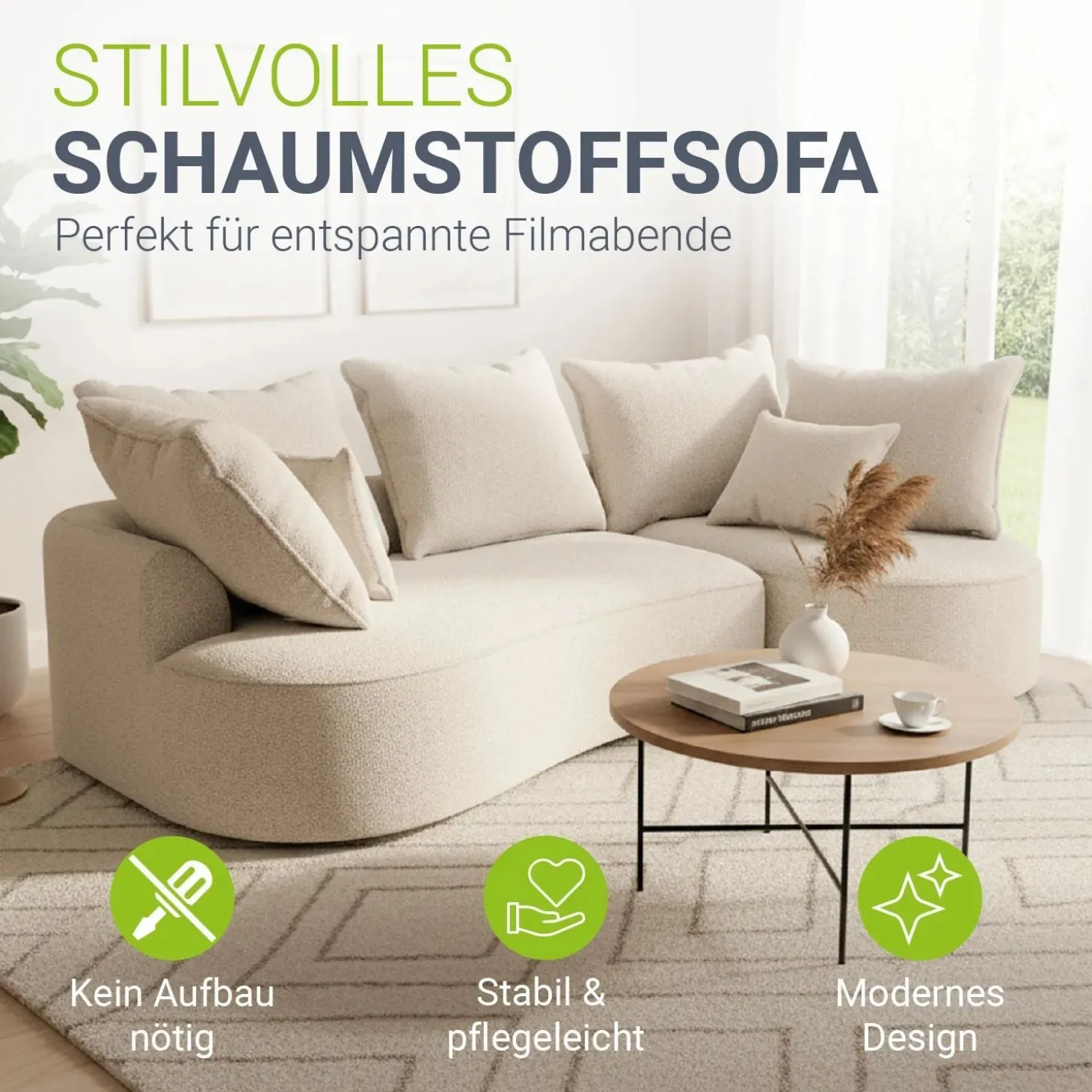 Sofa Tirano mit Ottomane & Dekokissen