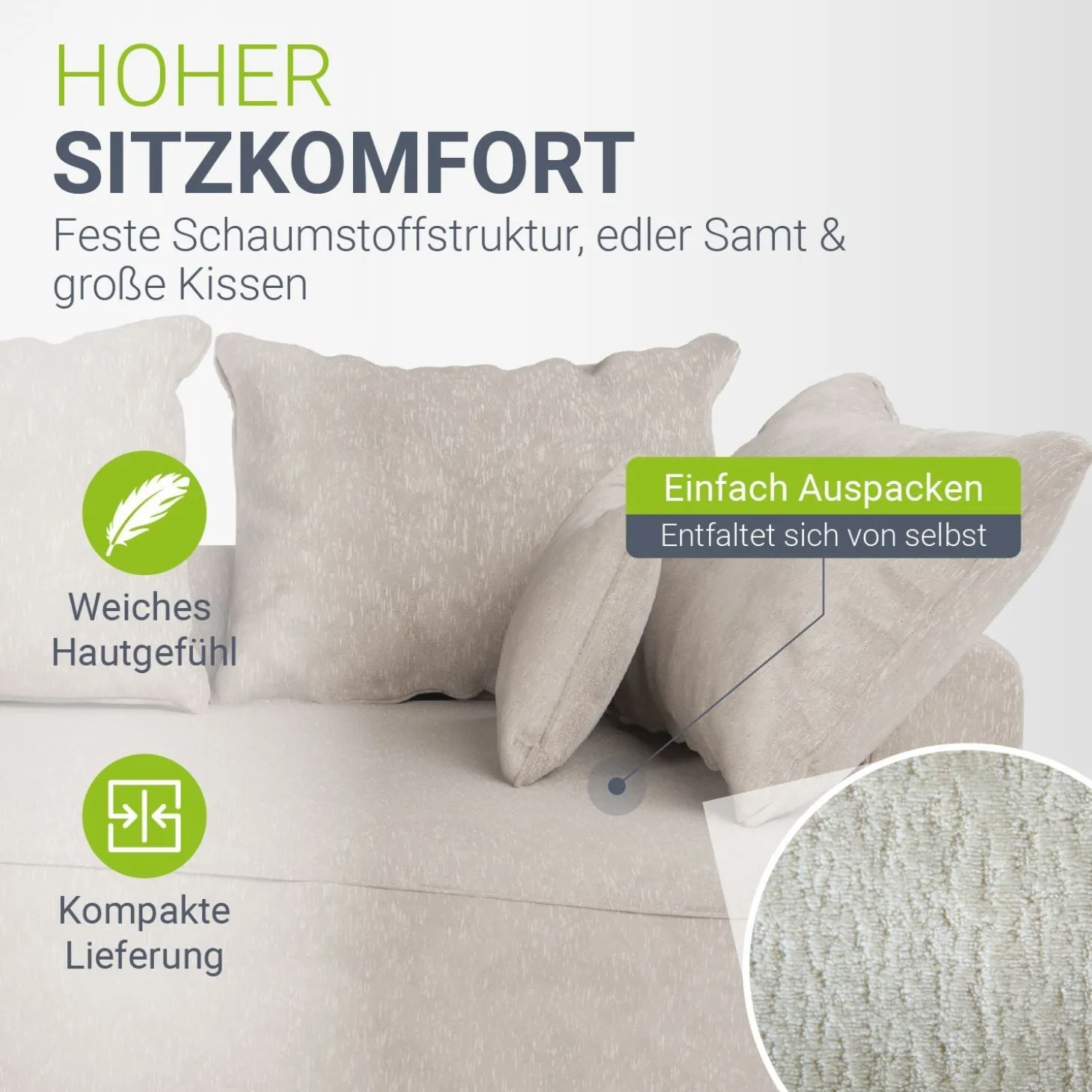 Sofa Tirano mit Ottomane & Dekokissen