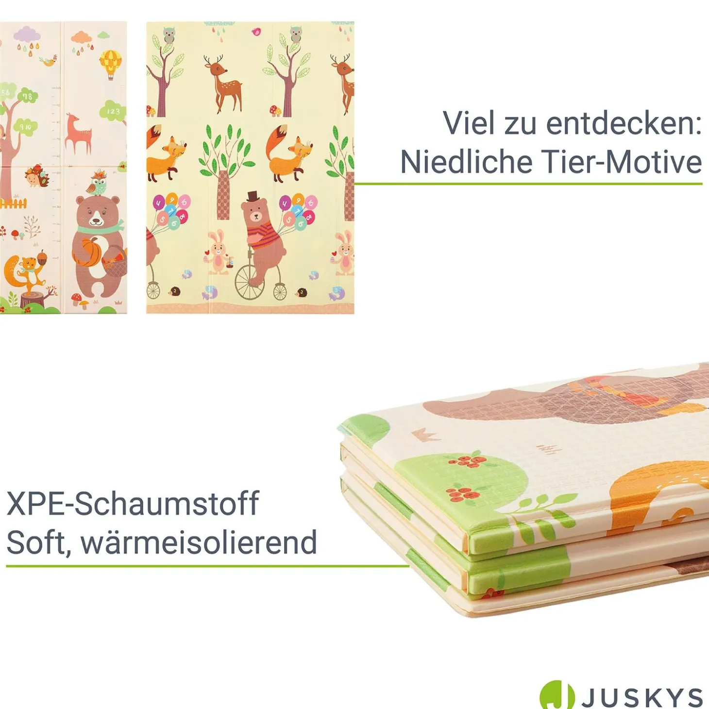 Spielmatte 180 x 200 cm mit diversen Tiermotiven